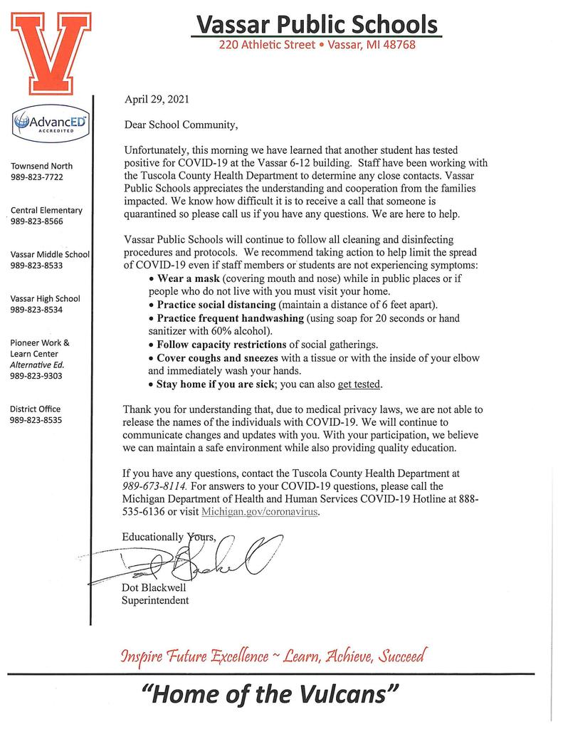 Student Positive COVID-19 Letter