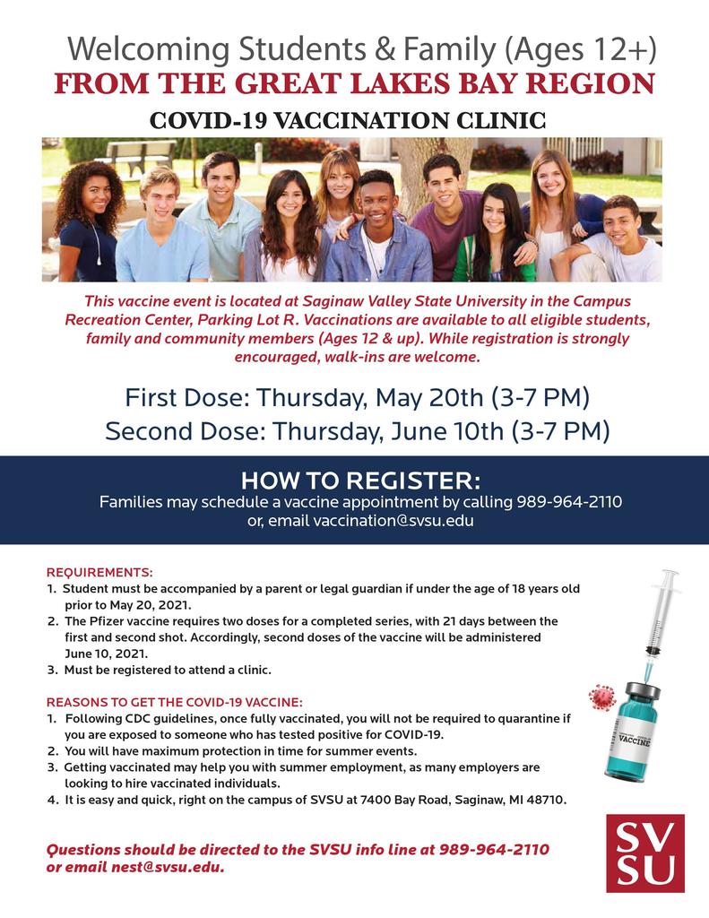 COVID Vaccination Clinic for ages 12+ poster