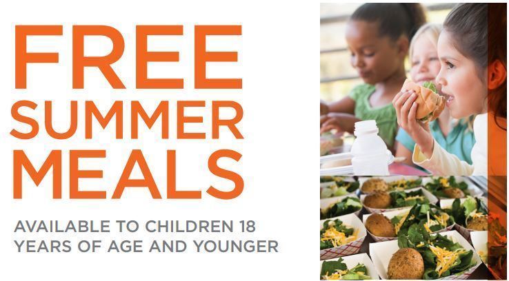 photo of child eating with the words Free Summer Meals for children