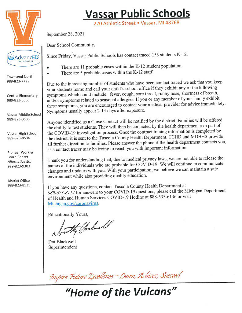 COVID-19 Letter 9/28/2021