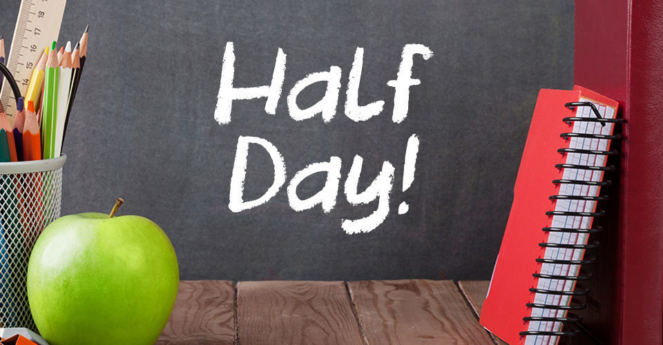 chalk board with letters, apple, note book, and pencil holder with color pencils