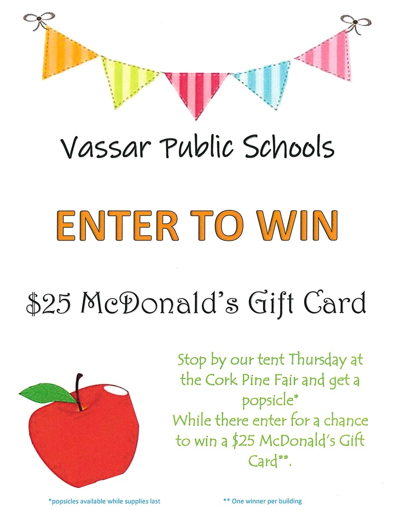 Enter to win a gift card flier with apple and colored banner across top of the page