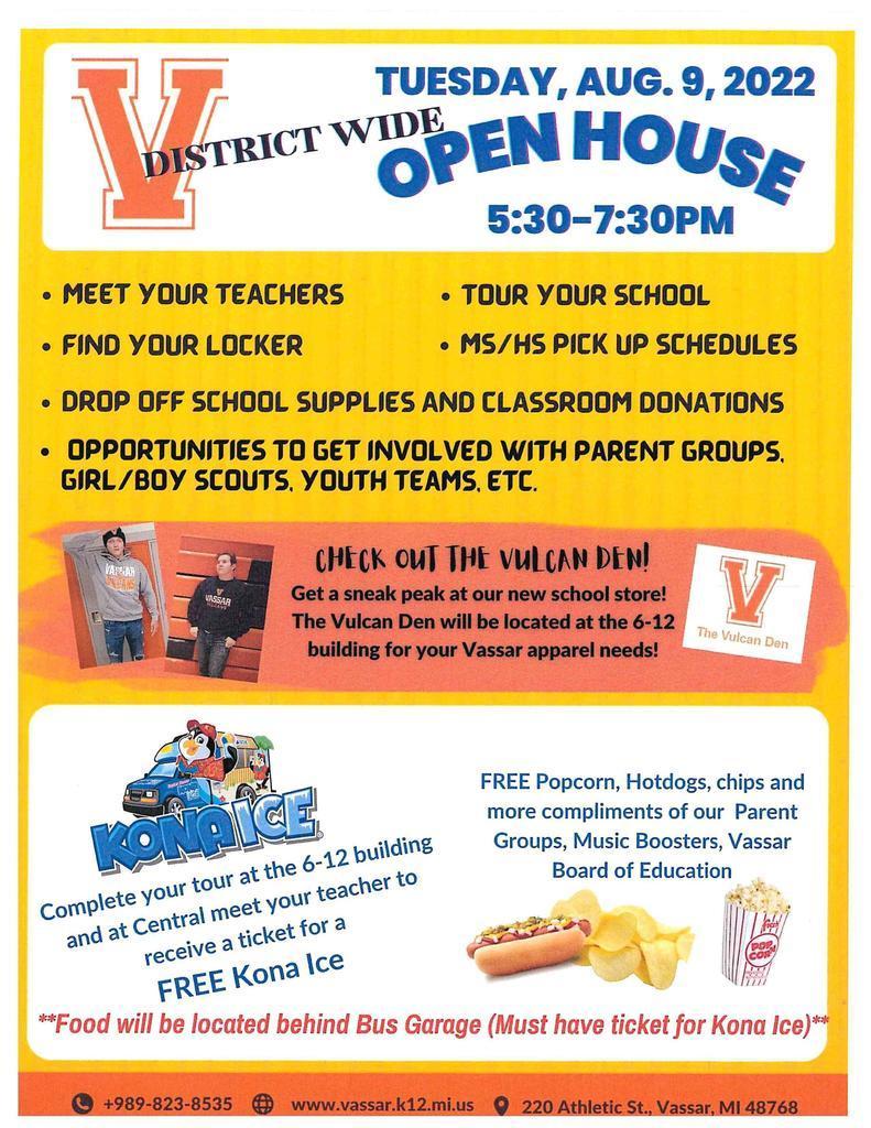 open house flier yellow with Blue and black writing