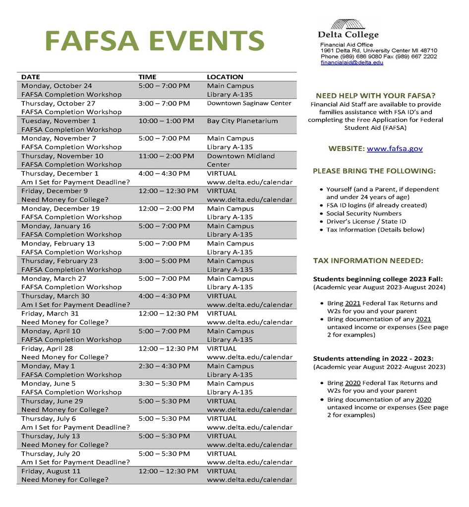 FASFA Schedule