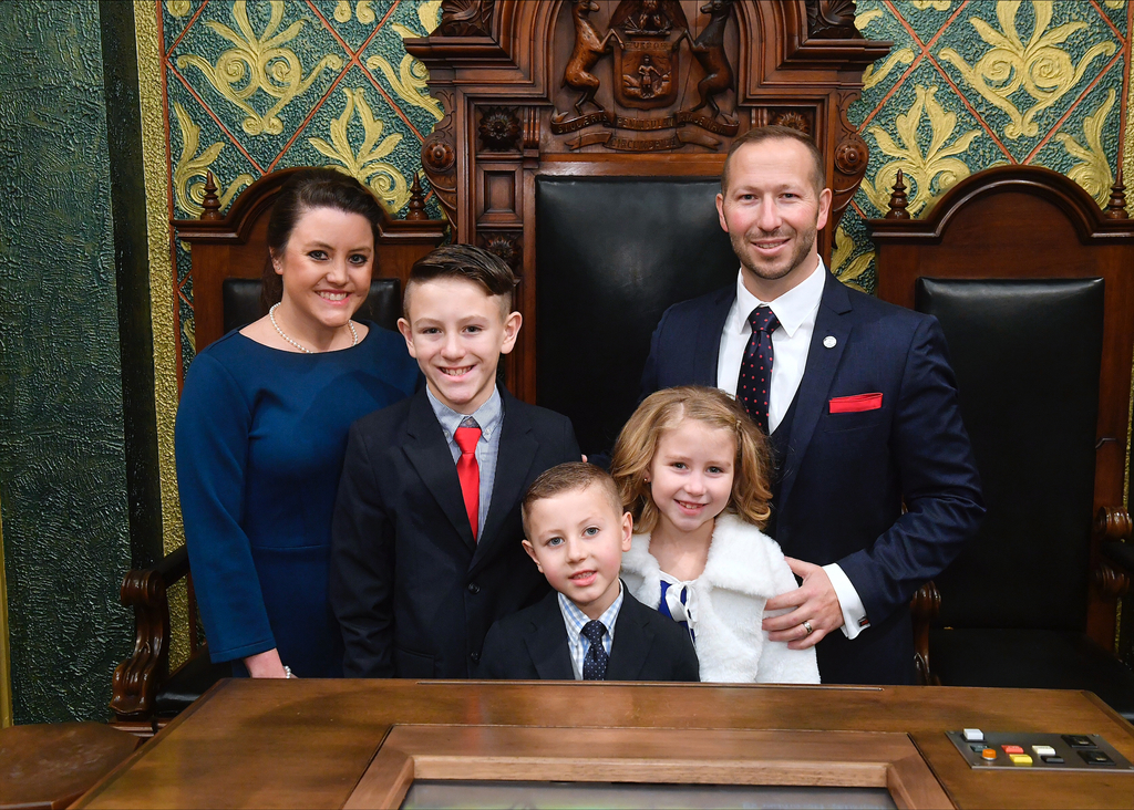Matthew Bierlein and his family at the House of Representatives