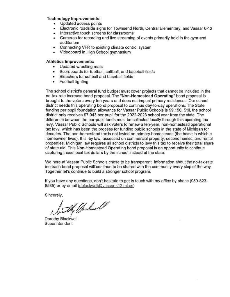 letter from Superintendent in regards to proposed bonds page 2